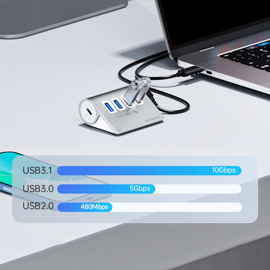 AOOOWER Super Speed 10Gbps 4Port USB 3.2 Hub, USB Splitter Aluminum Design 5V3A Power Supply for Multiple Devices Computers