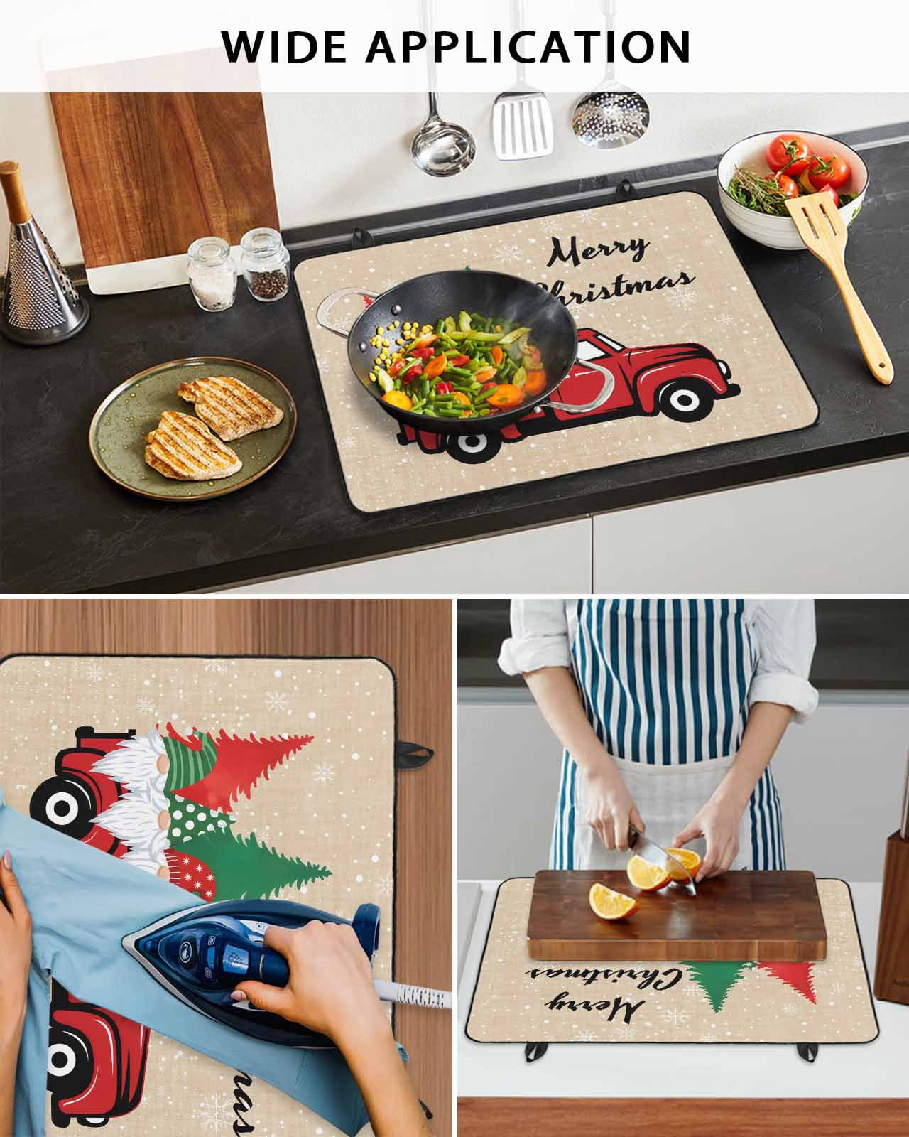 Large Induction Cooktop Protector Mat Red Christmas Stove Top Covers for Electric Stove, Truck Gnomes Xmas Tree Snowflake Winter Decorative Stove Burner Cover Mats, Glass Top Stove Cover