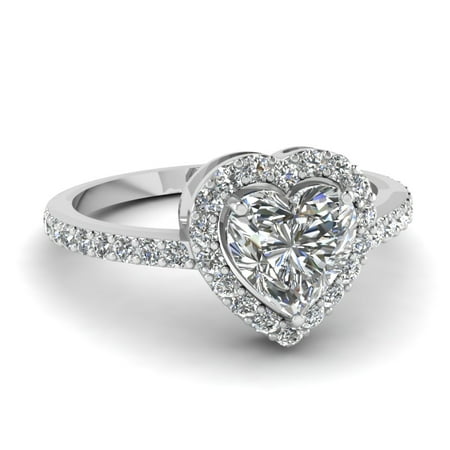 3/4 Carat Heart Shaped Diamond Halo Diamond Engagement Rings In 14K White Gold GIA Certified -Fascinating Diamonds