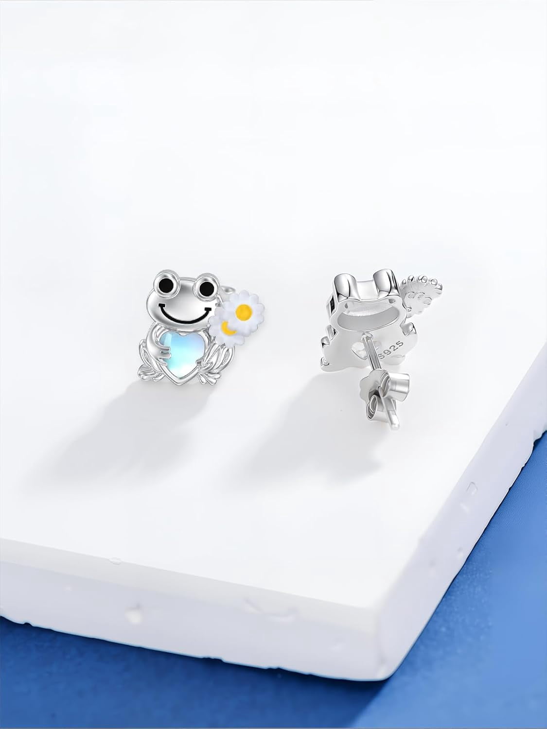 Cute Frog Stud Earrings 925 Sterling Silver Frog Moonstone Earrings Jewelry Gifts for Women