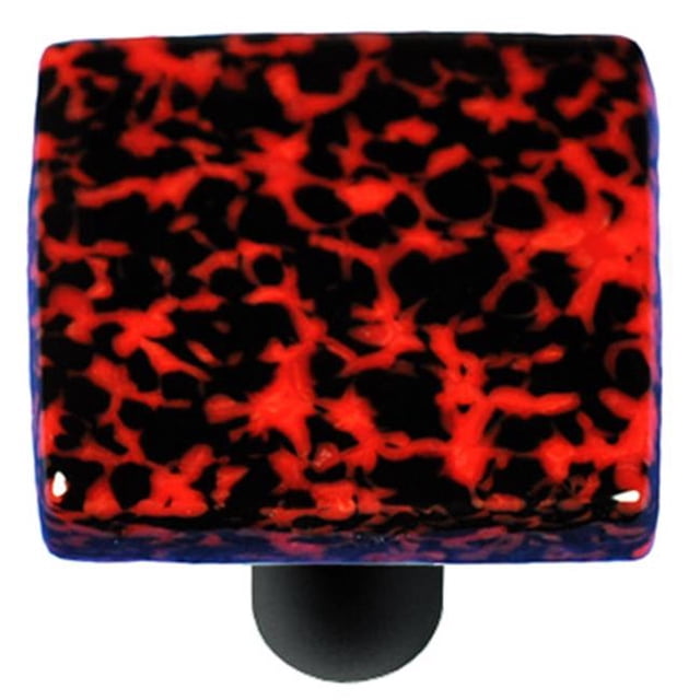 Hot Knobs HK8057-KB Bouton de Meuble en Verre Carré Noir et Rouge Granit - Poteau Noir