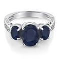 thumbnail image 3 of Gem Stone King 925 Sterling Silver Blue Sapphire 3 Stone Ring for Women | 3.31 Cttw | Gemstone Birthstone | Available in Size 5, 6, 7, 8, 9, 3 of 6