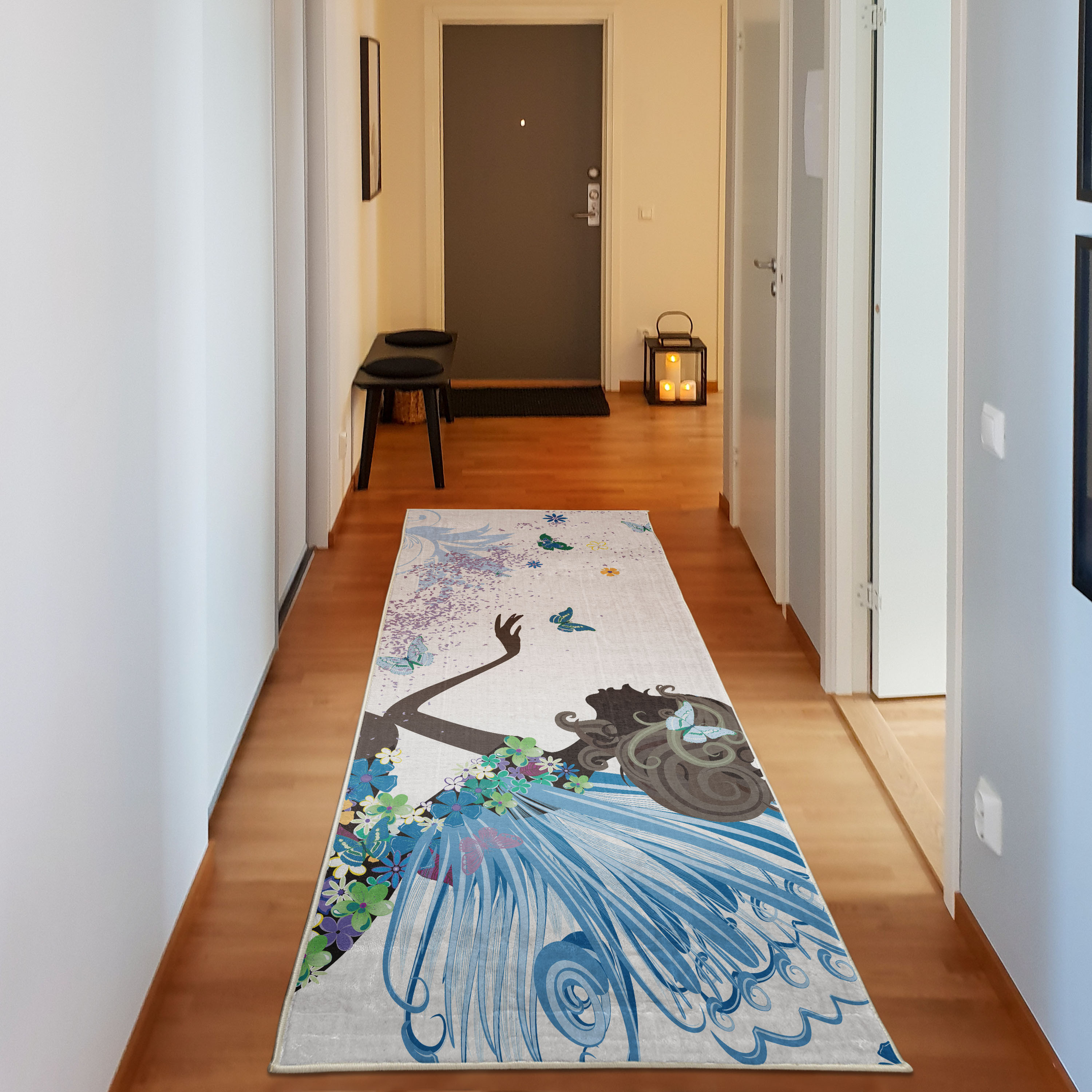 Fantasy Decorative Rug, Spring Girl Wings in a Floral Dress Surreal ...