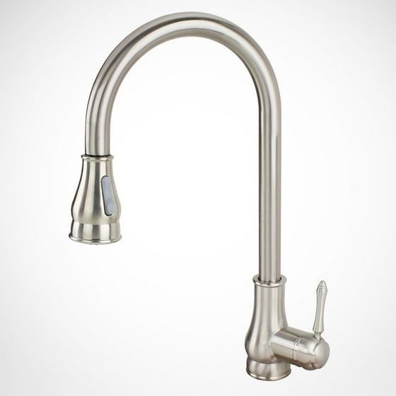 Modern Brushed Nickel Kitchen Sink Faucet Swivel Pull Out Dual Spray Single Hole
