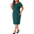 thumbnail image 4 of Plus Size Dress for Women Short Sleeve Above the Knee Sheath Dress Office Wear to Work Dresses 1X Dark Green, 4 of 6