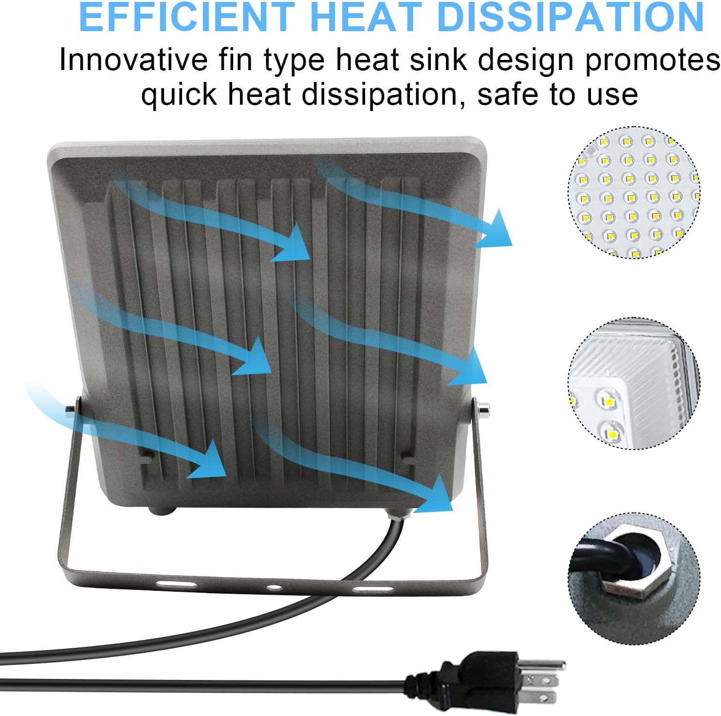 Indmird 1 pack 300W Exterior LED Flood Light, IP66 Waterproof, 6500K, for Yard, Garden, Playground, Lawn, Garages, Stadium