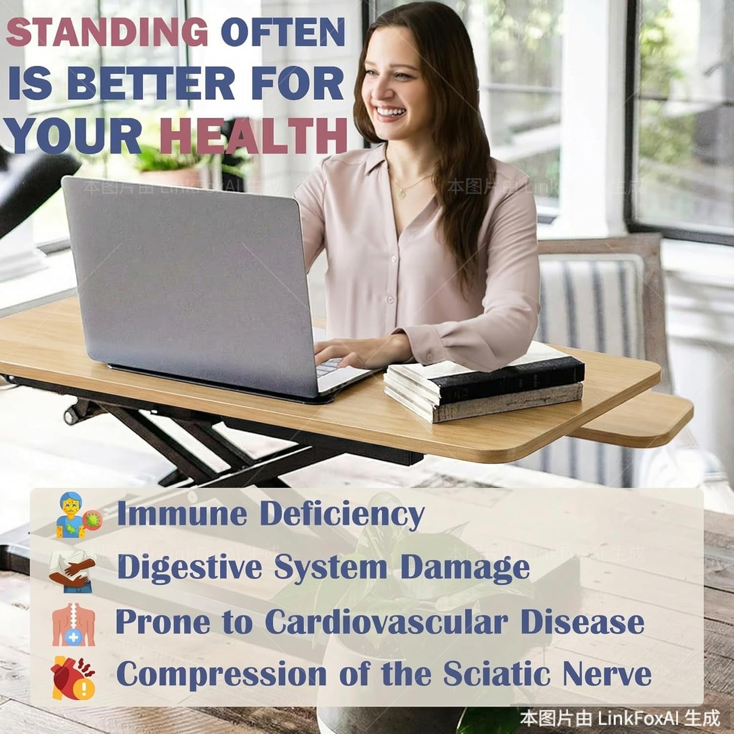 32 Inch Height Adjustable Stand Up Desk Riser, Heavy Duty Computer Workstation with Removable Keyboard Tray - Ergonomic Design for Home Office Workshop Gaming, Spacious Platform(Natural)