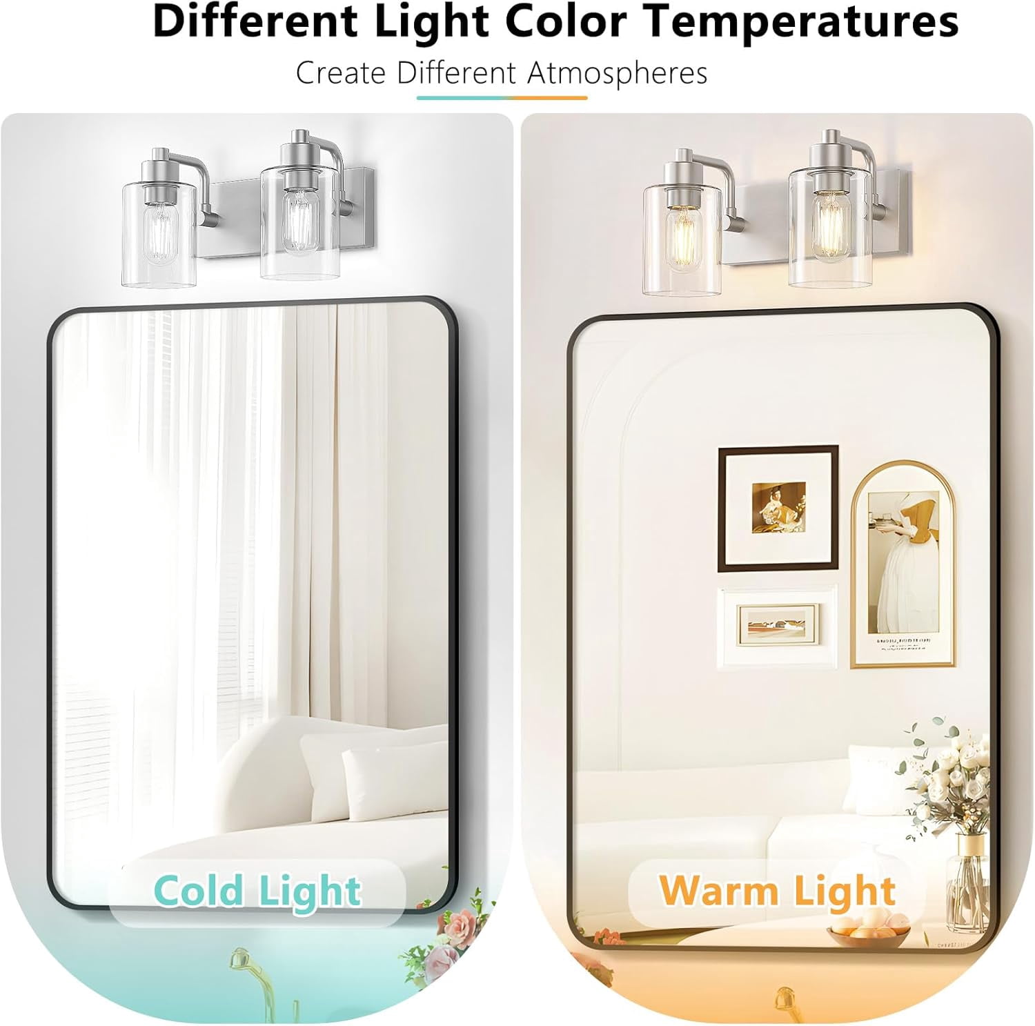 Bathroom Light Fixtures Bathroom Vanity Light 2-Light Bathroom Lights over Mirror with Clear Glass Shade for Kitchen Living Room Bedroom
