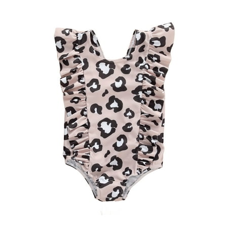 

Kiapeise Girls Sleeveless Swimsuit Leopard Print Pleated Swimming Bodysuit