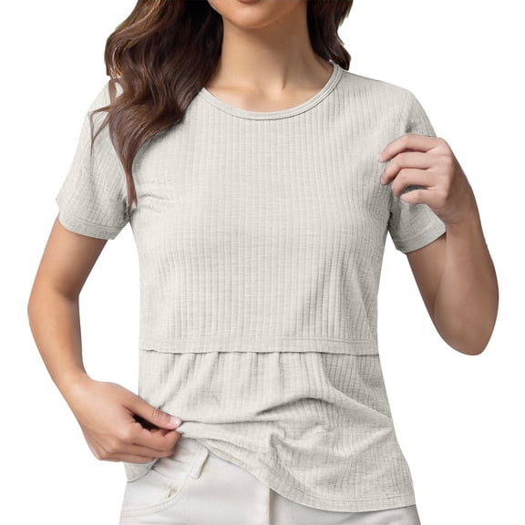 Gelikeya Womens Nursing Tops for Breastfeeding Soft Maternity Shirt Short Sleeve Comfortable Pregnancy Clothes Loungewear Blouse White, Size XXL