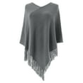 thumbnail image 7 of Hauaitttt Women Poncho Sweater V Neck Solid Knit Pullover Cape Lightweight Shawl Elegant Wrap with Fringes for Women Womens Dress Jackets for Evening Wear Girls Shawl Wool Scarf Shawl with Hood, 7 of 7