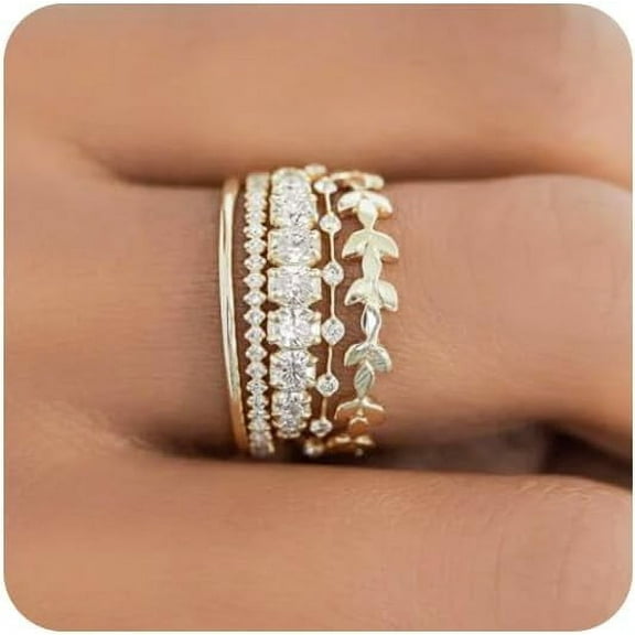 Stackable Gold Rings for Women Non Tarnish Trendy Dainty 14K Gold Plated Stacking Cubic Zirconia Thumb Ring Set Pack Statement Chunky Band Rings Promise Engagement Rings Size 7 8 9 10 11