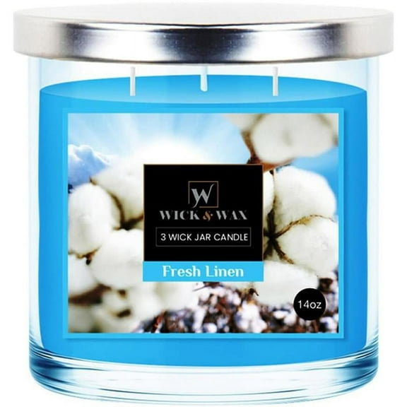 VeZee's 3 Wick 14 oz Fresh Linen Scented Jar Candles by Wick & Wax, Lift your spirits with the refreshing, pleasant fragrance:24 Jars