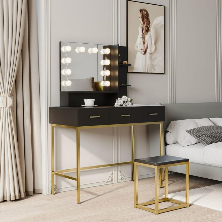 UBesGoo Vanity Table Set with Lighted Mirror Makeup Table with