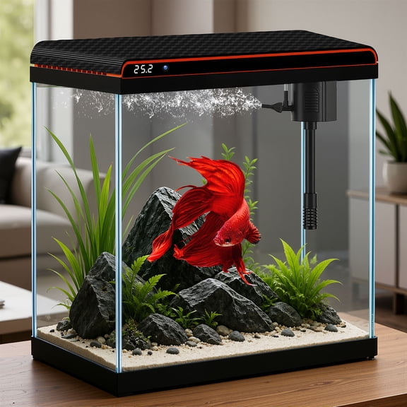 10 Gallon Fish Tank, Betta Fish Tank Smart Aquarium Kit, Glass Aquarium Starter Kits Self Cleaning with 3-Color Lights and Temperature Detection Ultra Quiet Gift for Kid