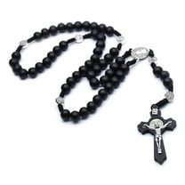 YESTUNE Black Wooden Christ Jesus Cross Religious Necklace Catholic Rosary Necklace Church Souvenirs Prayer Pendant Necklace