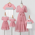 thumbnail image 1 of PatPat Family Matching Pink Set Solid Colorblock Polo collar Short-sleeve Shirt or Ruffle-sleeve Belted Dress, 1 of 5