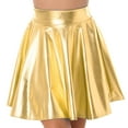 thumbnail image 4 of YONGHS Women Glossy Shiny Metallic High Waist Flare Skirt Ruffle A-line Skirts Clubwear Dancewear Gold S, 4 of 5