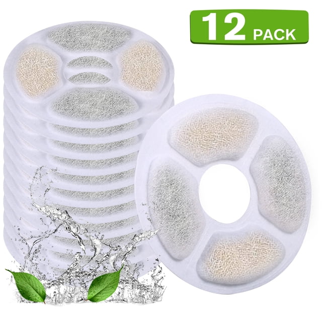 Graflsoa 12-Pack Round Cat Fountain Filters with Coconut Shell Activated Carbon & Ion Exchange Resin for Fresh, Clean Water