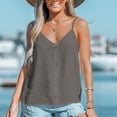 thumbnail image 2 of Camiseta sin mangas con cuello en V para mujer, decoración de botones de moda, camiseta sin mangas holgada con tirantes finos para verano, gris oscuro S, 2 of 5