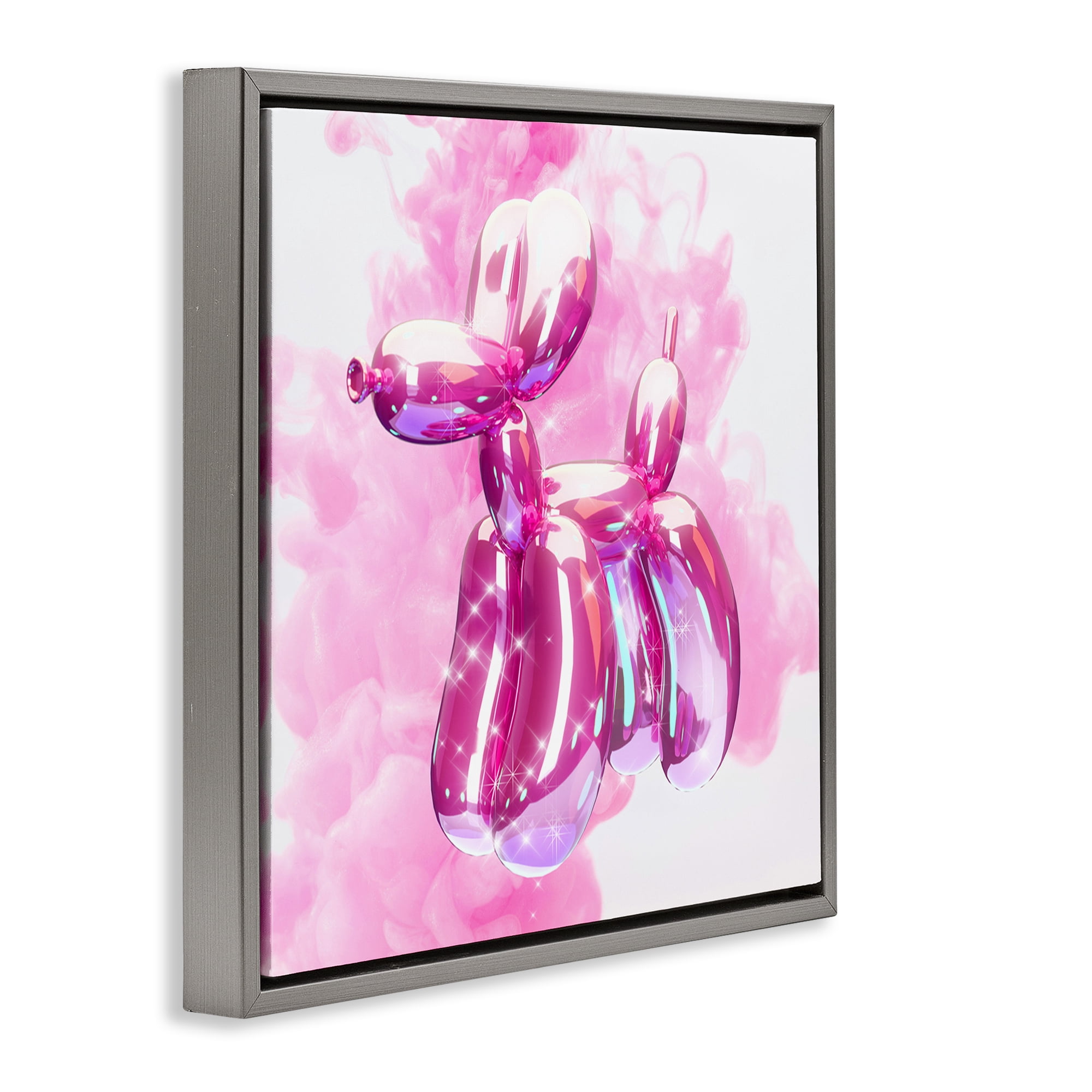 Stupell Industries Pink Glam Balloon Dog Abstract Painting Gray Floater Framed Canvas Art Print Wall Art, 25 x 25