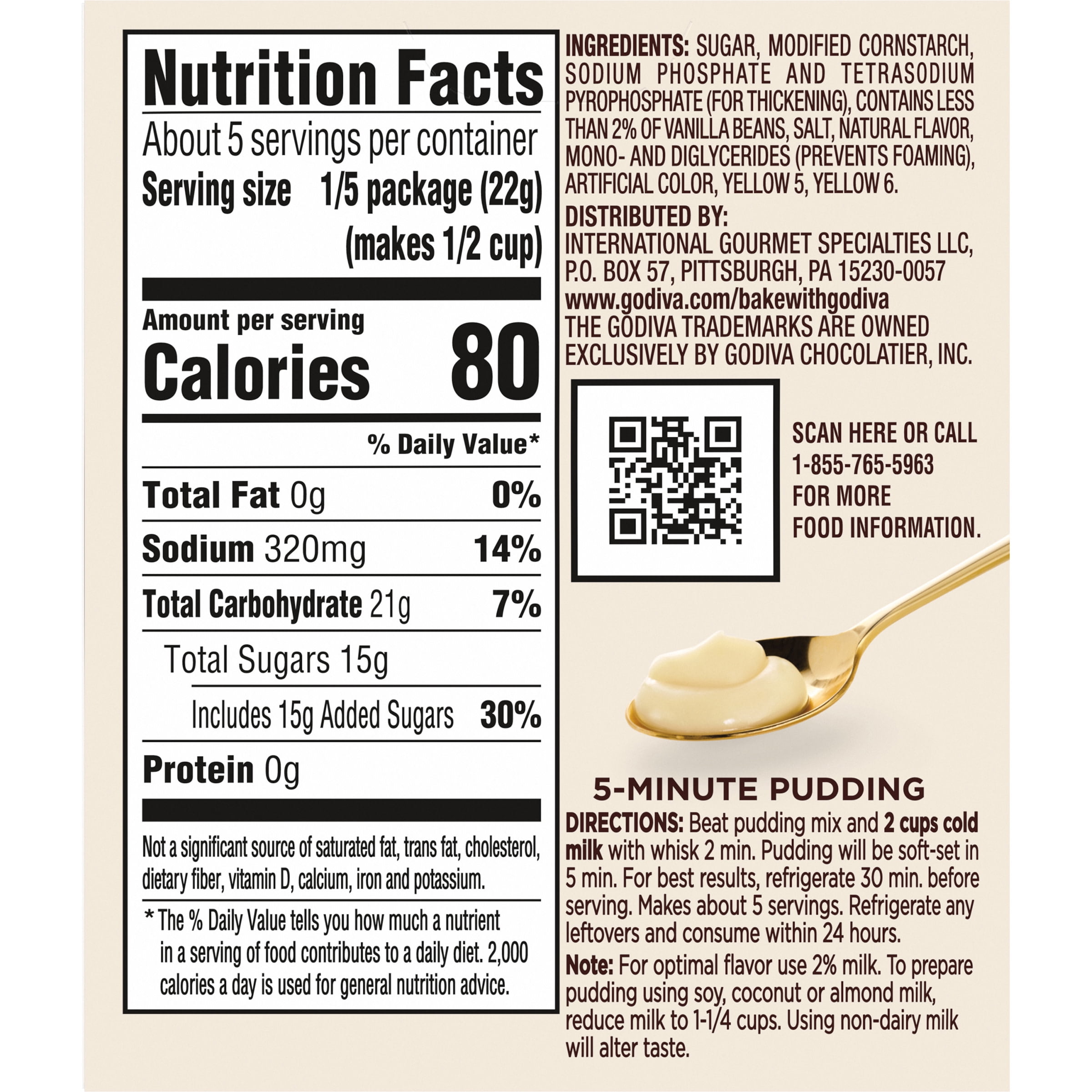 Godiva White Chocolate Vanilla Bean Instant Pudding Mix, 3.9 oz Box