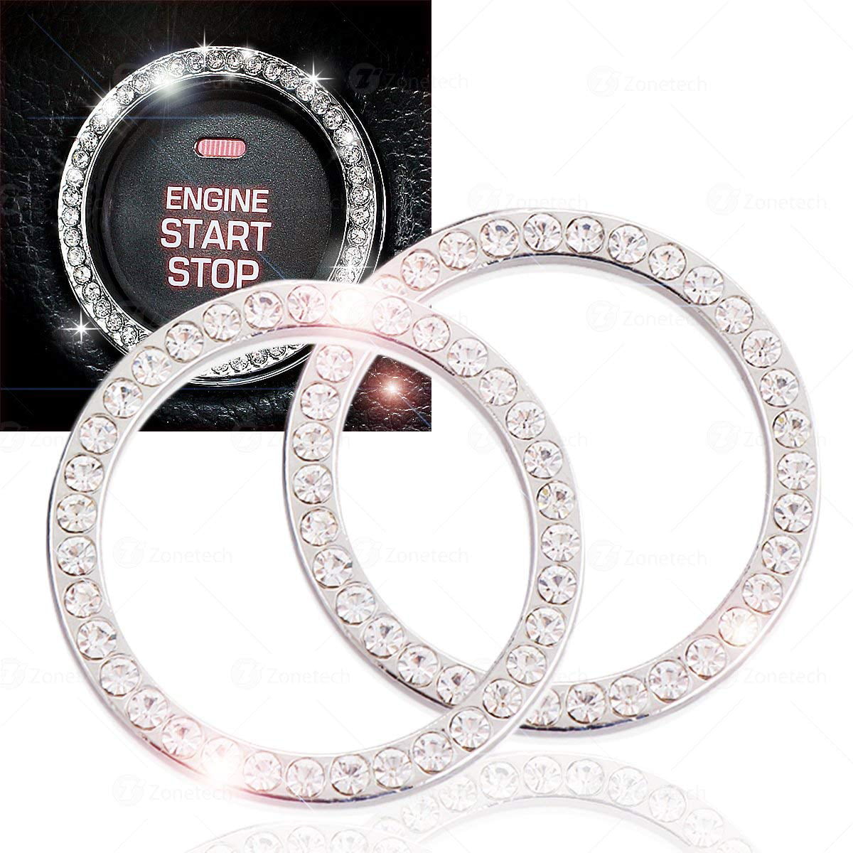 Car Auto Start Stop Engine Ignition Button Key Bling Crystal Ring Interior Decor