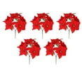 thumbnail image 2 of Christmas Poinsettia 5PCS Artificial Floral Bouquet 14.57x2.36x2.36in,Lifelike Plastic Branches for Festive Home Decor Centerpieces & Holiday Arrangements(Red), 2 of 9
