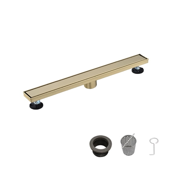 24 Inch Shower Drain with Removable Cover, 304 Stainless Steel Shower Floor Drain with Hair Strainer and Leveling Feet