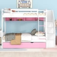 thumbnail image 2 of Full/Full Bunk Beds with Pull-out Trundle Bed, Wooden Playhouse Beds Frame with Storage Cabinets, Bookshelves and Staircase, 3-in-1 Storage Beds with Ladder and Safety Guardrails, White&Pink, 2 of 7
