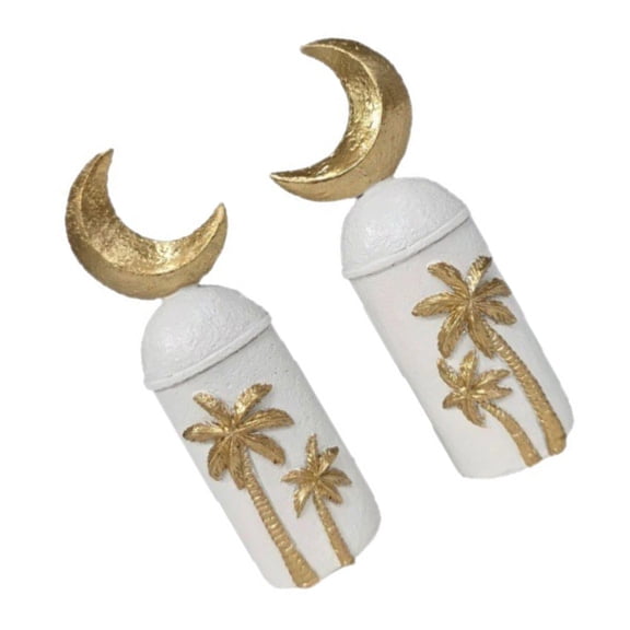 Lynono 2Pcs Arabian Night Theme Resin Art Craft Miniature Coconuts Tree Moon Castles Decorative Figurine for Islamic Decors Lover