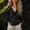 c01Black, variant on LNWUY Women's Puff Long Sleeve Shirt Solid Color Pleated V Neck Blouse Casual Loose Fit Summer Elastic Shirts Blue M
