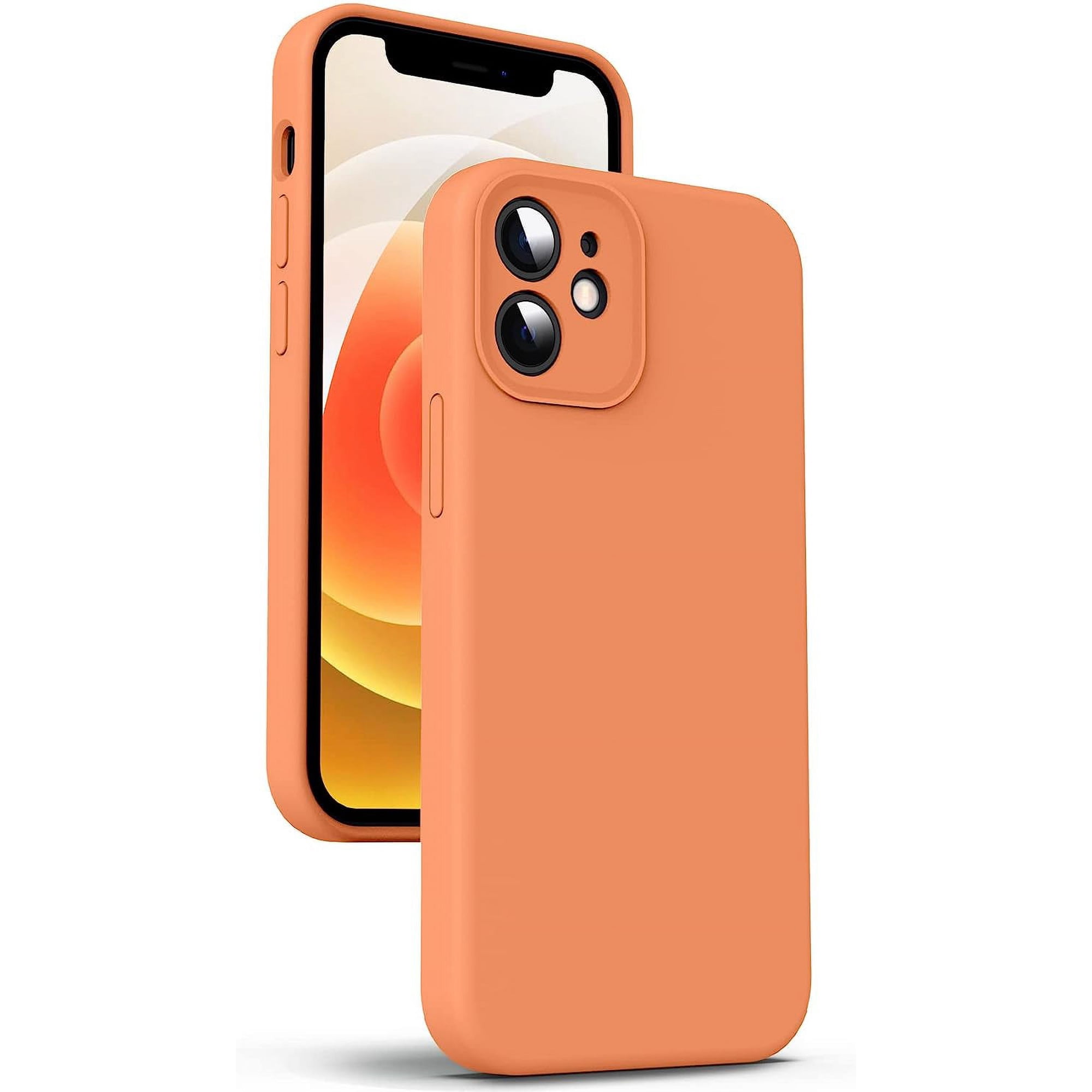 Liquid Silicone Case for iPhone 12 Mini, [Flat Edge Design] [Camera Protection] [Anti Fingerprint] 4 Layers Protect Scratch Proof Anti Drop Microfiber Phone Cover, 6.1", Orange