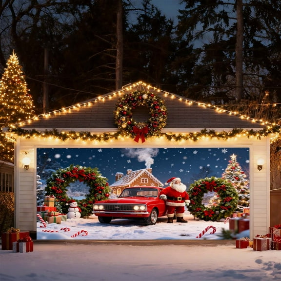 2025 Christmas Garage Door Cover Truck Holiday Banner Large Outdoor Festive Home Decoration for Seasonal Celebrations