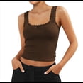 thumbnail image 3 of Camisola de Tirantes para Mujer, , Ajustada, de Punto Acanalado, con Encaje, para Verano, con Cuello Cuadrado y Sin Mangas. Café M, 3 of 10