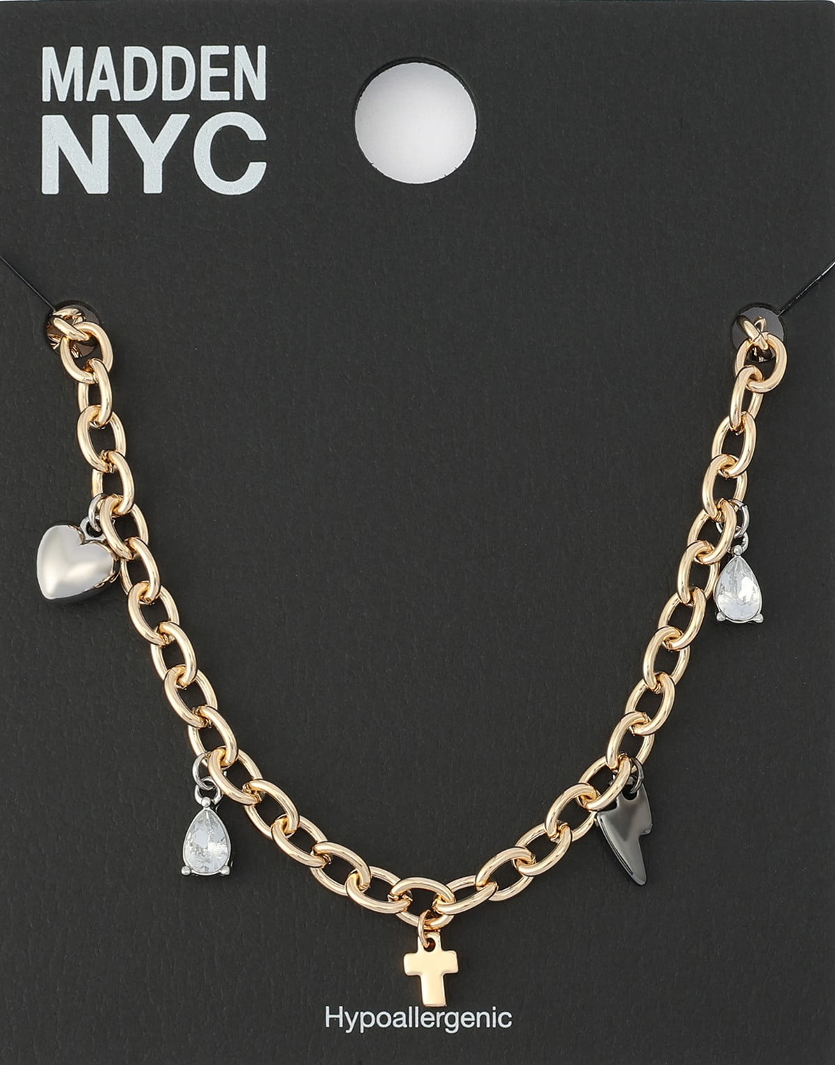 Madden NYC Women's Fashion Gold-Tone Cross Mixed Charm Bib Necklace