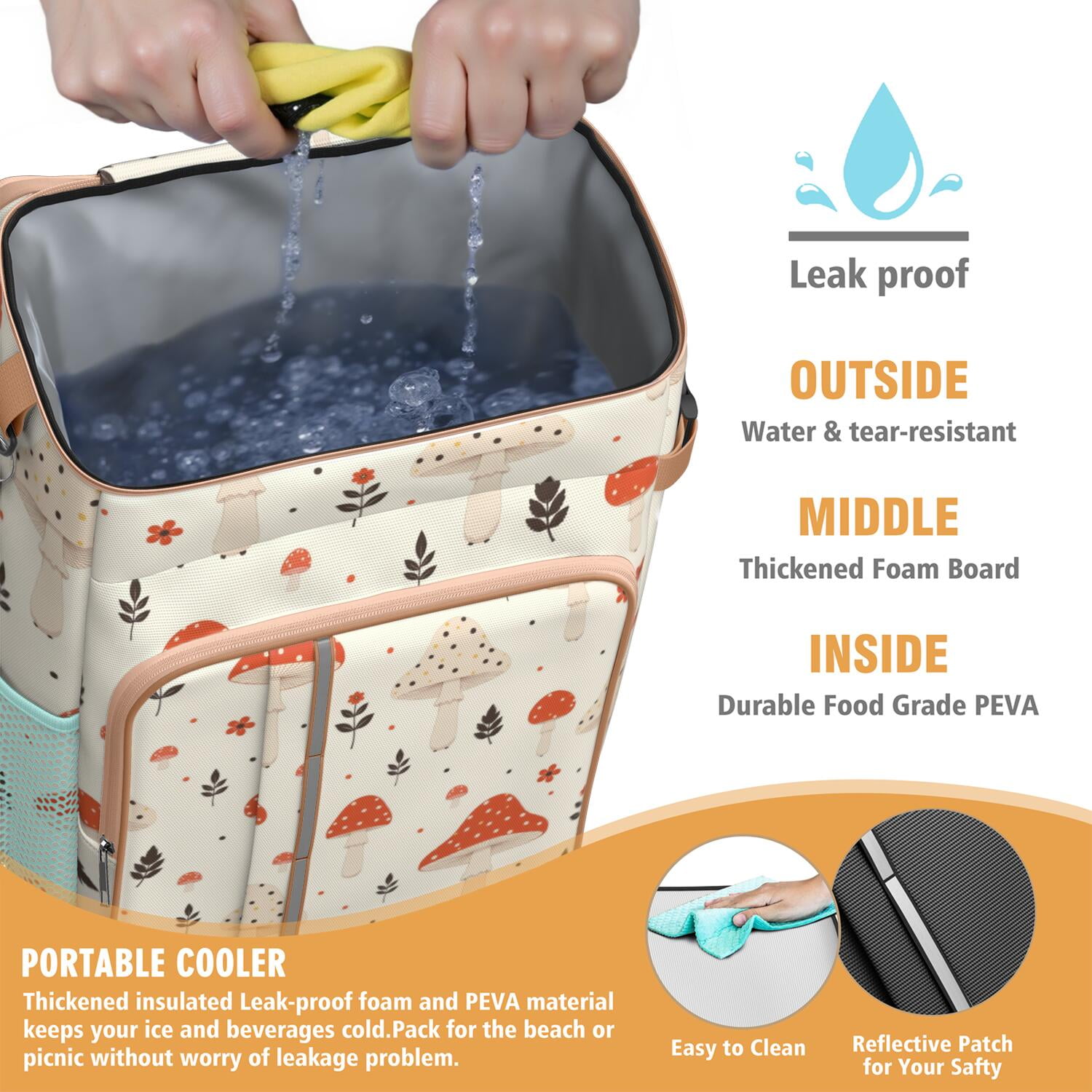 Cooler Backpack 26 Cans Insulated Backpack Cooler for Men & Women,Mushroom Drink Beverage Beer Bag Cooler for Road Trips