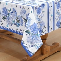 Square Tablecloth 55x55 Inch, Blue Stripe Floral Table Cloth for Square Table, Waterproof Spring Tablecloth Wrinkle Free for Patio, Card Table, Party Decor