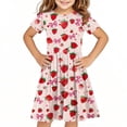 thumbnail image 2 of SGFCWSX Girls Short Sleeve Skater Dress Teens Print Crewneck Swing Dress for Spring Summer Casual Play Pink Size 13-14 Years, 2 of 5