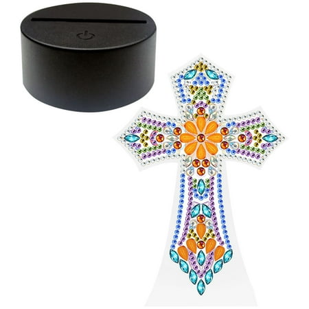 

Cross Light Lamp Home Decor Ornament Diamond Drawing Bedside Table DIY Rhinestones Painting Crafts