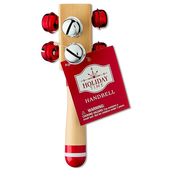 Wooden Jingle Hand Bells Toy, Red and Silver, 5.9", by Holiday Time