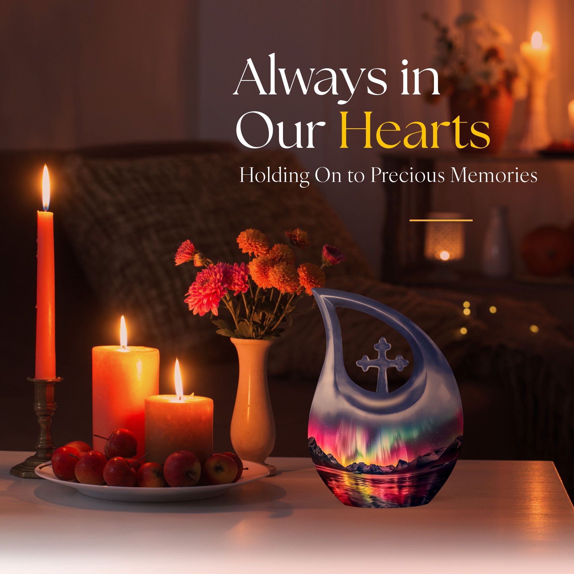 MUKTIVE Aurora Borealis Cremation Urns for Human Ashes Adult Female - Large Purple Memorial Urns for Adult Male - Northern Light Cross Drop Funeral Urn - Burial Urn for Human Ashes - 10 Inch