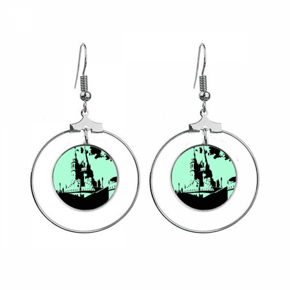 Hungary Ancient Castle Buda Earrings Dangle Hoop Jewelry Drop Circle