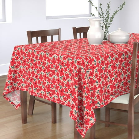 

Cotton Sateen Tablecloth 70 x 144 - Big Red Flowers Flower Floral Gardening Abstract Poppies Blush Botanical Gardens Print Custom Table Linens by Spoonflower