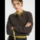 thumbnail image 4 of Camisa de Larga para Mujer, Informal, Holgada, con Cuello en V, para Trabajo Formal, Ropa de Otoño. Marrón M, 4 of 8