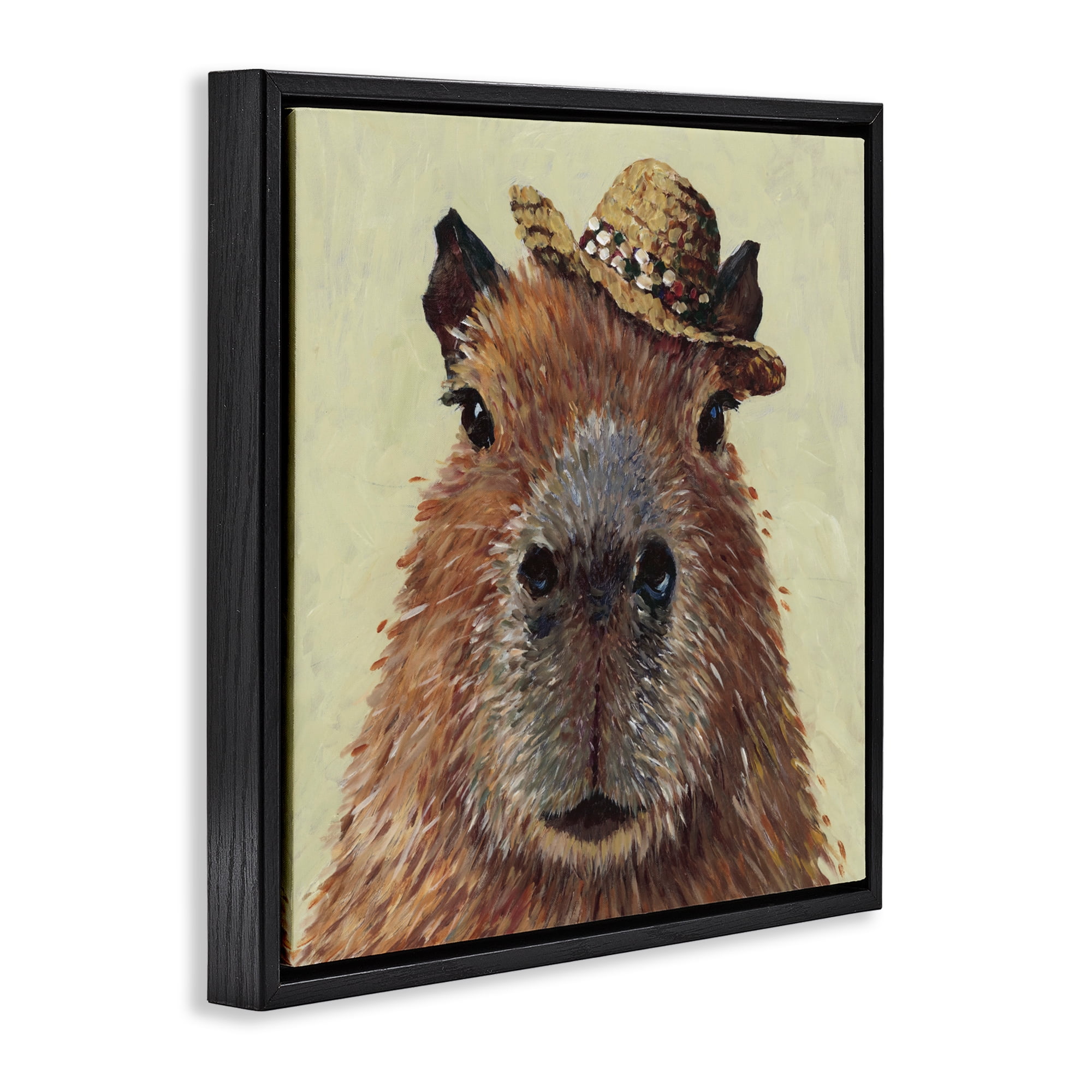 Stupell Industries Capybara with Straw Hat Black Framed Floater Canvas Wall Art, design by Studio Bautista