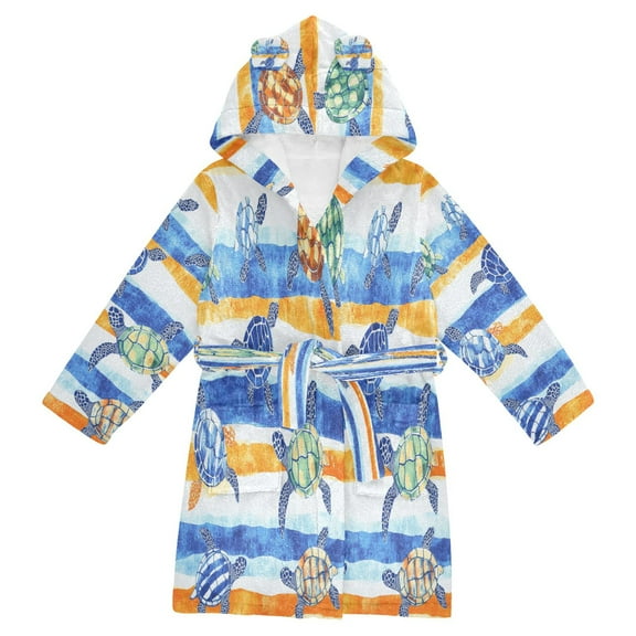 BZSMCE Bathrobes Belt Hooded Turtle Parade Creative Pattern