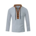 thumbnail image 4 of Mens Cotton Long Sleeve Shirts V Neck T Shirts Men Patchwork Long Sleeve Tops Regular Fit Lightweight Breathable Vintager Fall Winter Hiking Sport Tees, 4 of 6