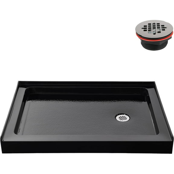 Streamline GB-2510-44-BL 48 in. x 36 in. Alcove Acrylic Shower Base in Glossy Black With Right Drain, Drain Included