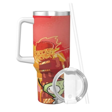 

invader zim Print Thermos Insulated Stainless Steel Hot/Cold Coffee Cup 40oz Ice Bully With Handle